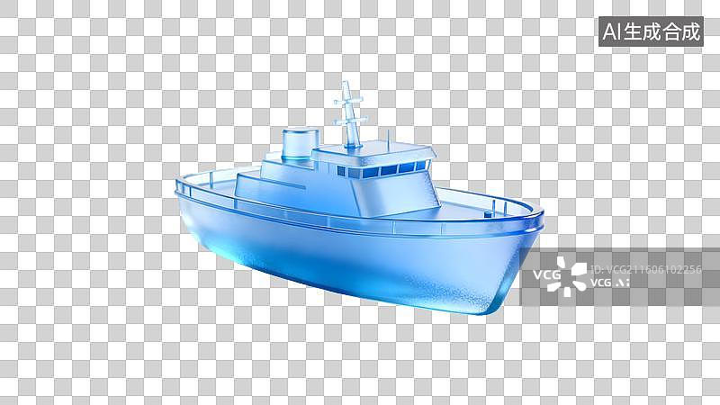 【AI数字艺术】蓝色透明船只模型展示  卡通邮轮，轮船，游艇，旅游，旅行，度假，交通运输图片素材