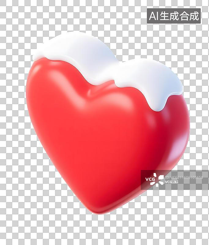 【AI数字艺术】AIGC：3D覆雪的红色爱心，情人节，冬季节日，装饰，设计元素，免抠图形图片素材