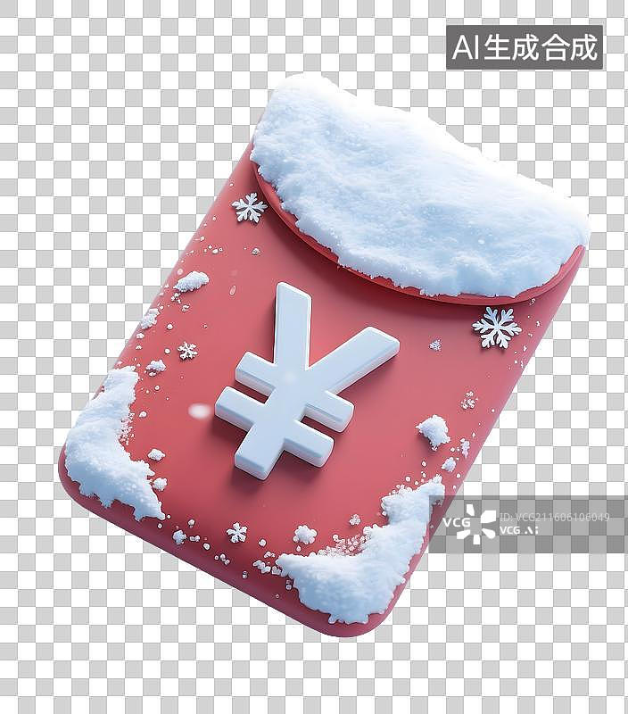 【AI数字艺术】AIGC：雪花覆盖的红包，电子商务春节新年购物节金融装饰元素，免抠图形图片素材