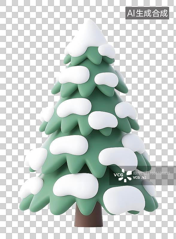 【AI数字艺术】AIGC:3D卡通覆雪的圣诞树，冰雪覆盖，松树，圣诞节，设计元素，免抠图形图片素材