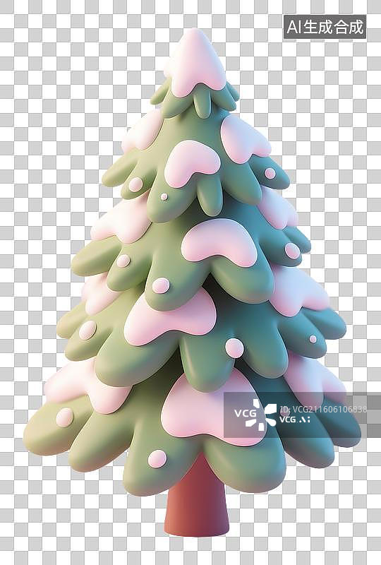 【AI数字艺术】AIGC:3D卡通覆雪的圣诞树，冰雪覆盖，松树，圣诞节，设计元素，免抠图形图片素材