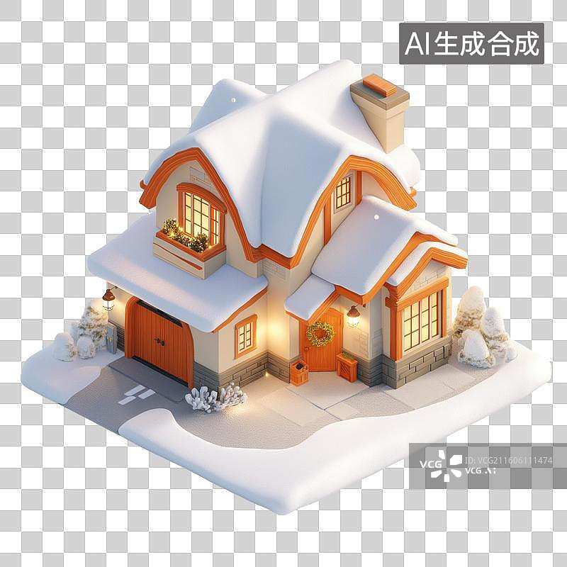 【AI数字艺术】雪覆盖的温馨小屋图片素材