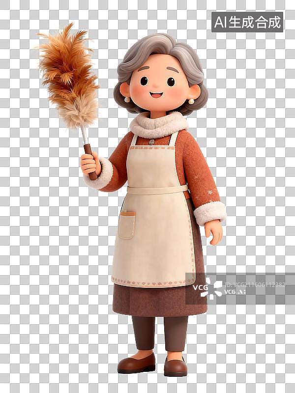 【AI数字艺术】手拿鸡毛掸子的女人3D卡通免抠元素图片素材