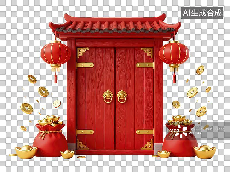 【AI数字艺术】红色中国风大门元素图片素材