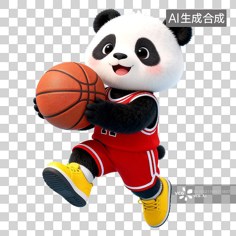 【AI数字艺术】3D立体三维C4D一个穿篮球运动服的卡通大熊猫在打篮球免抠元素设计元素图片素材
