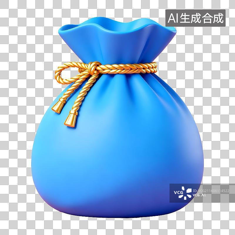 【AI数字艺术】3D立体三维C4D蓝色财富金融保险储蓄投资利润市场福袋钱袋免抠元素设计元素图片素材