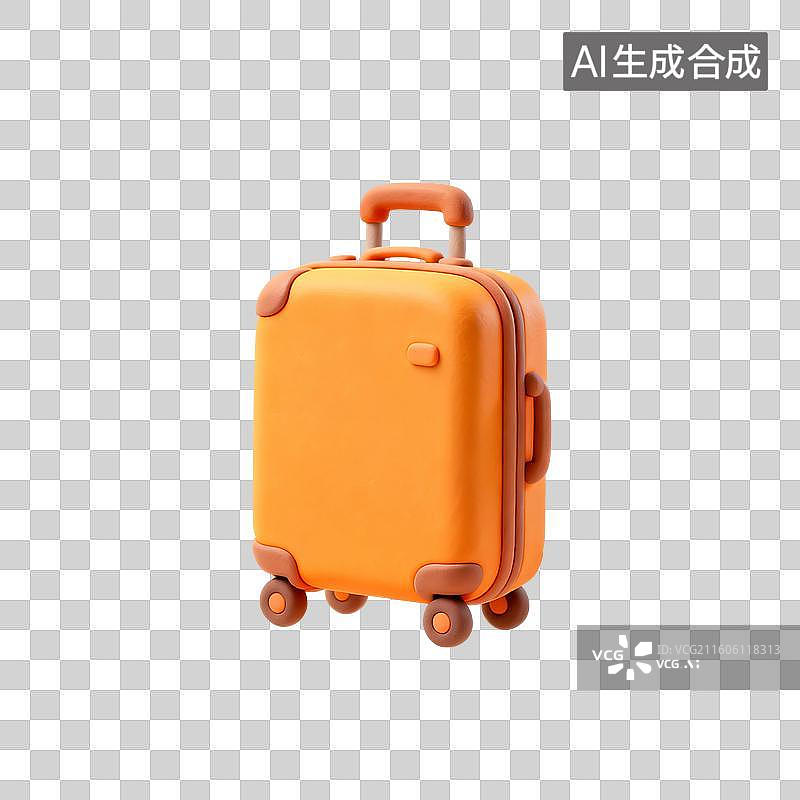 【AI数字艺术】3D渲染，粘土风格，行李箱，旅游，旅行，出差，出行，橙色行李，图形图标，免抠元素图片素材