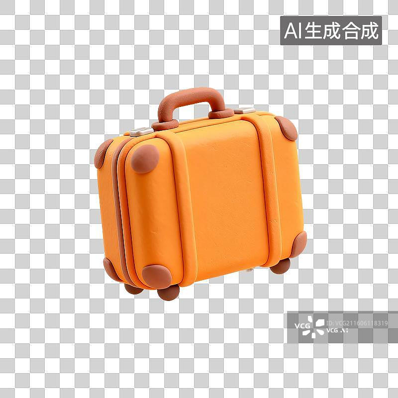 【AI数字艺术】3D渲染，粘土风格，行李箱，旅游，旅行，出差，出行，橙色行李，图形图标，免抠元素图片素材