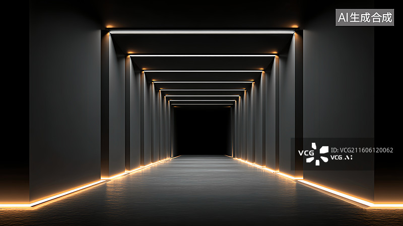 【AI数字艺术】黑金发光线条室内建筑空间抽象商务科技背景 Abstract Background图片素材