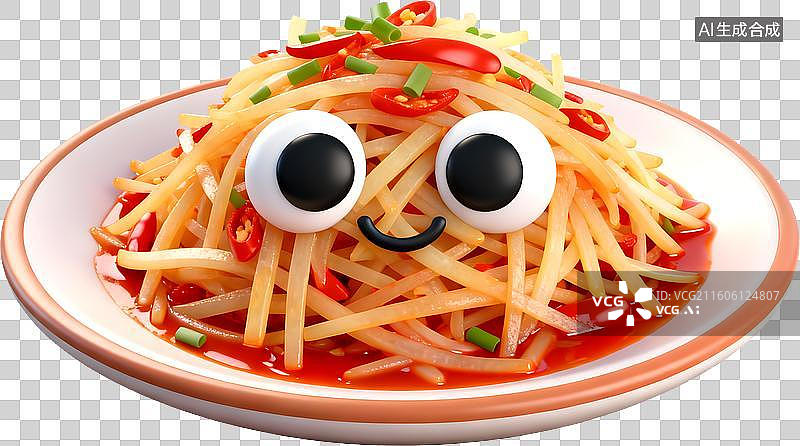 【AI数字艺术】3D风格酸辣土豆丝中餐美食中式成品菜肴免抠元素图片素材