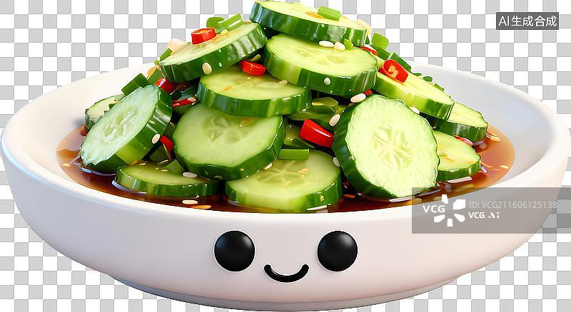 【AI数字艺术】3D风格中餐美食凉拌黄瓜中式成品菜肴免抠元素图片素材
