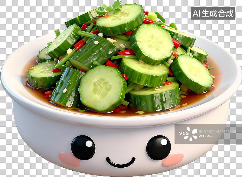 【AI数字艺术】3D风格中餐美食凉拌黄瓜中式成品菜肴免抠元素图片素材