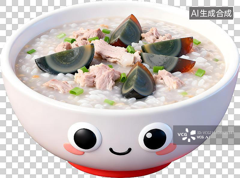 【AI数字艺术】3D风格中餐美食皮蛋瘦肉粥中式成品菜肴免抠元素图片素材