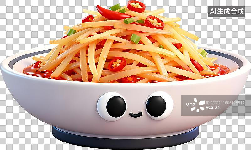 【AI数字艺术】3D风格中餐美食酸辣土豆丝中式成品菜肴免抠元素图片素材