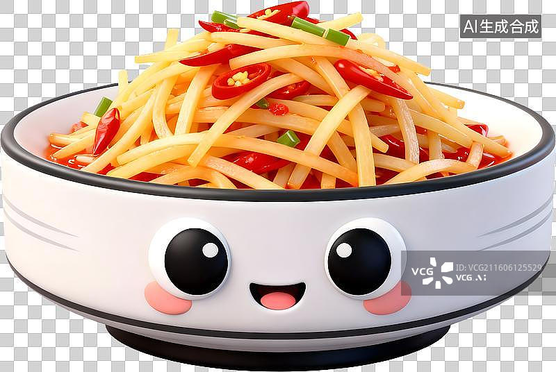 【AI数字艺术】3D风格中餐美食酸辣土豆丝中式成品菜肴免抠元素图片素材