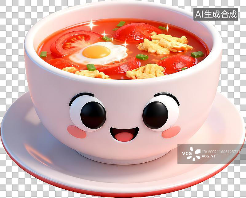 【AI数字艺术】3D风格中餐美食西红柿鸡蛋汤中式成品菜肴免抠元素图片素材