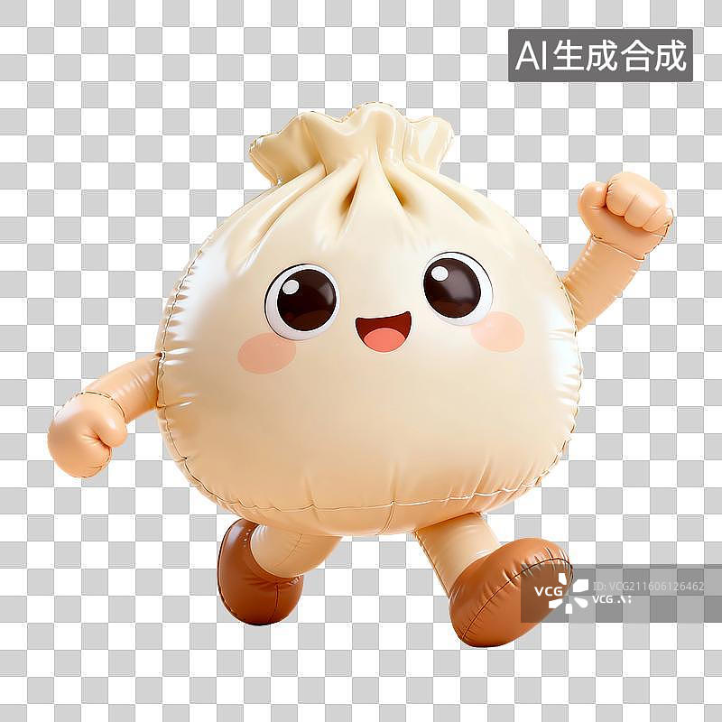 【AI数字艺术】3D渲染，充气风格，小笼包，美食免抠元素，卡通拟人包子，鲜肉包子，速冻食品，传统美食图片素材