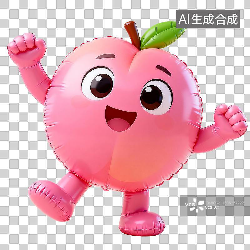【AI数字艺术】3D渲染，膨胀充气拟人风格，气球，卡通水果，桃子，水蜜桃，白桃，仙桃，寿桃，免抠元素图片素材