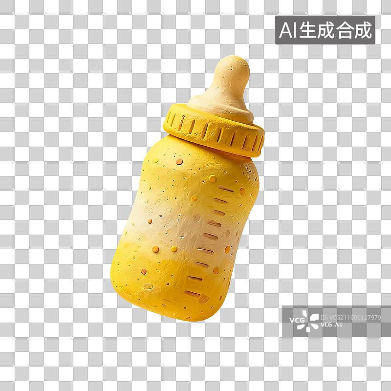 【AI数字艺术】3D渲染，粘土风，可爱的卡通奶瓶，婴儿奶瓶，新生儿，母婴，免抠元素图片素材