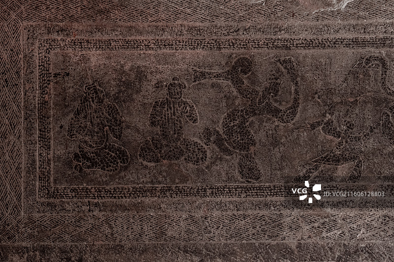 曲阜孔庙 神庖汉画像石二展室 1937年出土于曲阜韩家铺的双室石椁墓图片素材