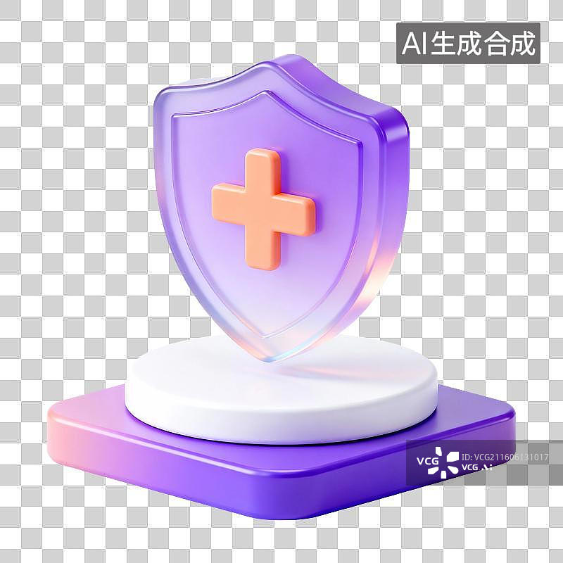 【AI数字艺术】3D渲染，透明质感，橙色盾牌，盾，盾牌，图形图标免抠元素图片素材