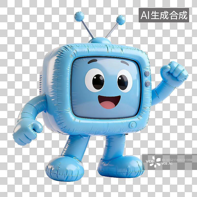 【AI数字艺术】3D渲染，充气拟人卡通电视，电视剧，电视，视频，播放器，传媒，媒体直播，图形图标，免抠元素图片素材