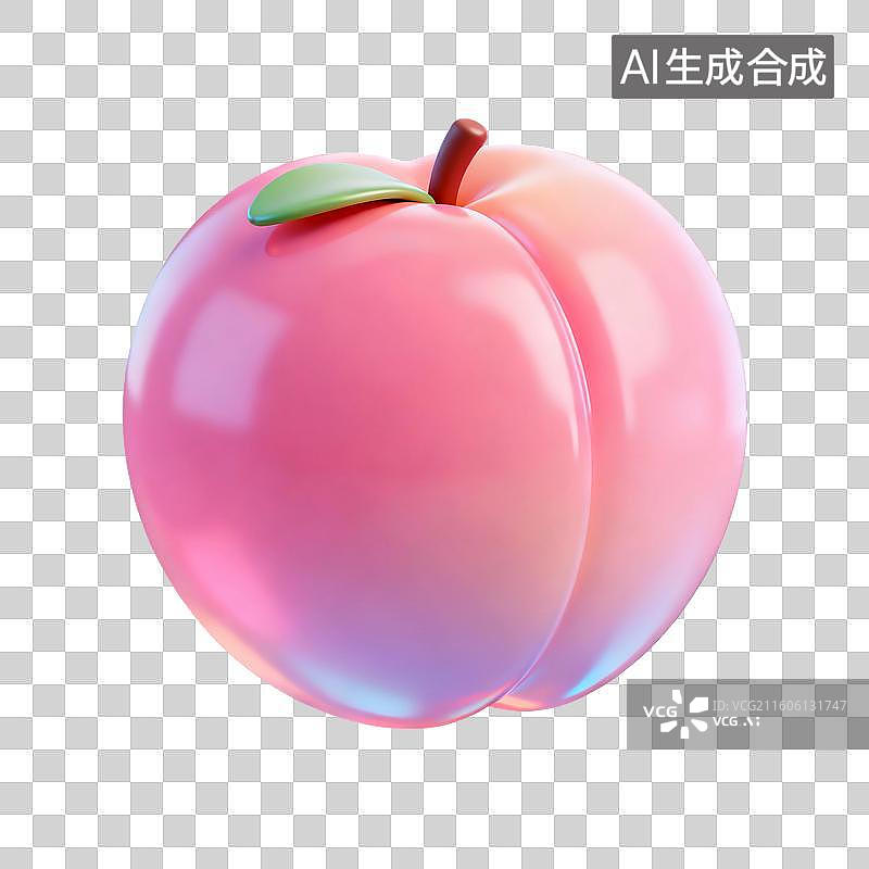 【AI数字艺术】粉色透明质感，卡通水果，桃子，水蜜桃，白桃，仙桃，寿桃，免抠元素图片素材