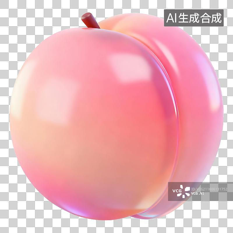 【AI数字艺术】粉色透明质感，卡通水果，桃子，水蜜桃，白桃，仙桃，寿桃，免抠元素图片素材