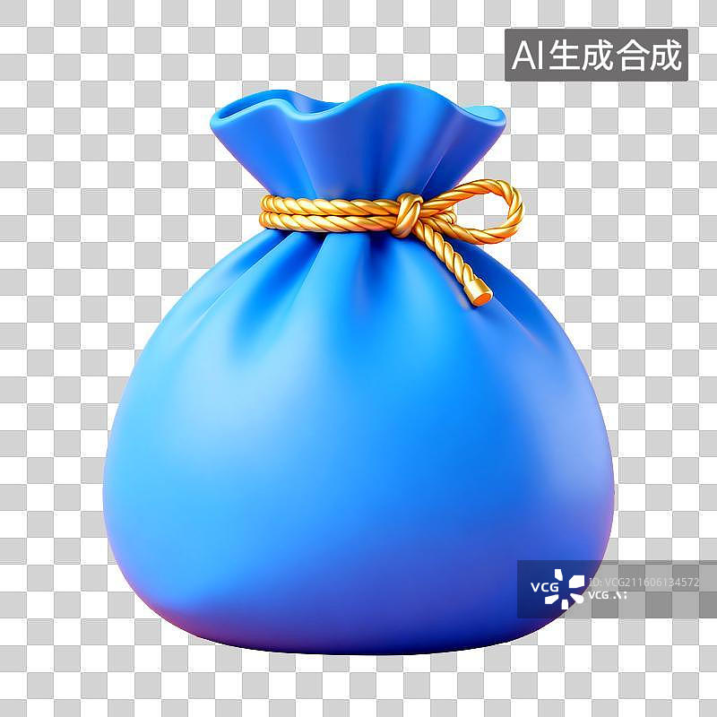 【AI数字艺术】3D立体三维C4D蓝色财富金融保险储蓄投资利润市场福袋钱袋免抠元素设计元素图片素材