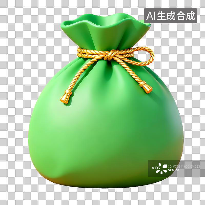 【AI数字艺术】3D立体三维C4D绿色财富金融保险储蓄投资利润市场福袋钱袋免抠元素设计元素图片素材