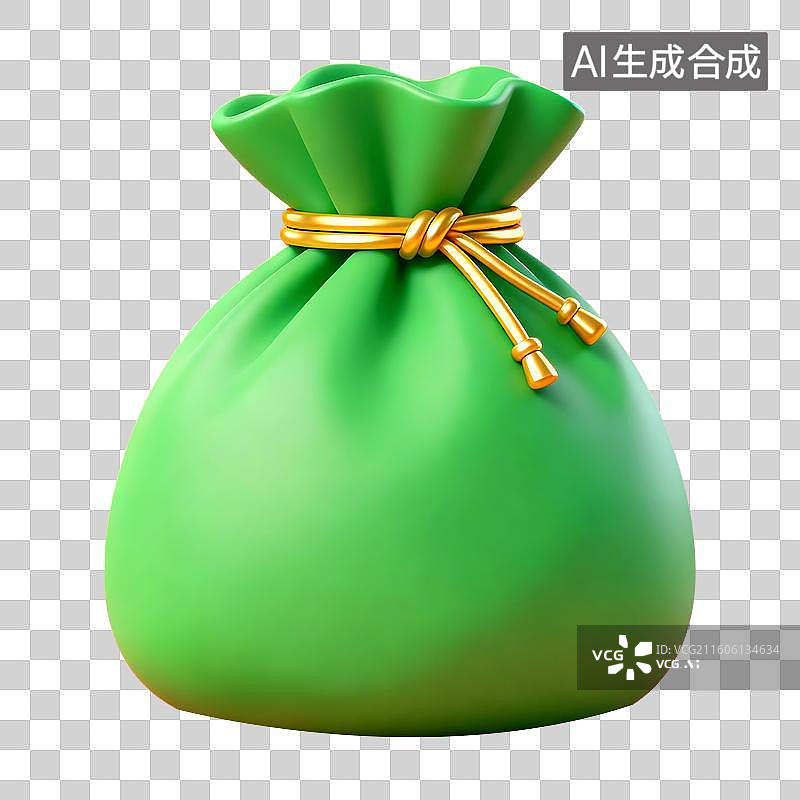 【AI数字艺术】3D立体三维C4D绿色财富金融保险储蓄投资利润市场福袋钱袋免抠元素设计元素图片素材