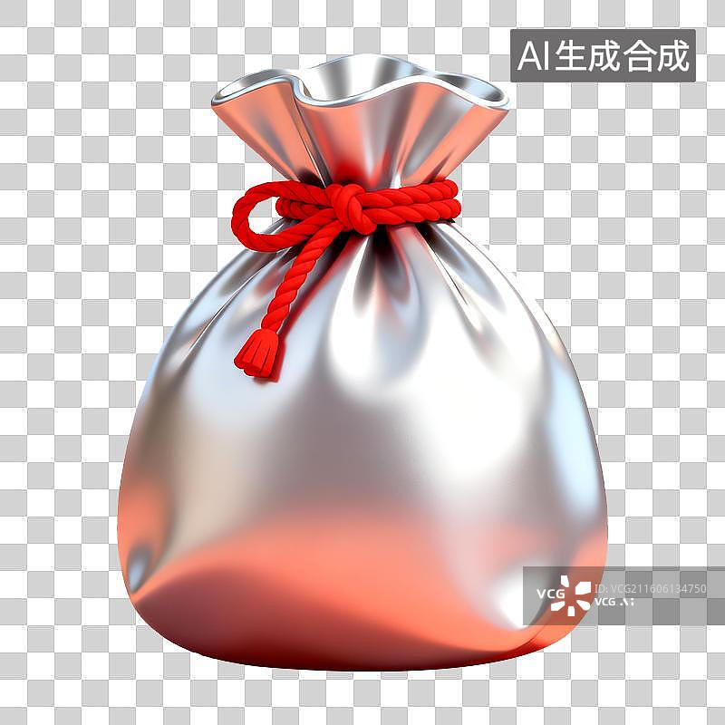 【AI数字艺术】3D立体三维C4D银色财富金融保险储蓄投资利润市场福袋钱袋免抠元素设计元素图片素材