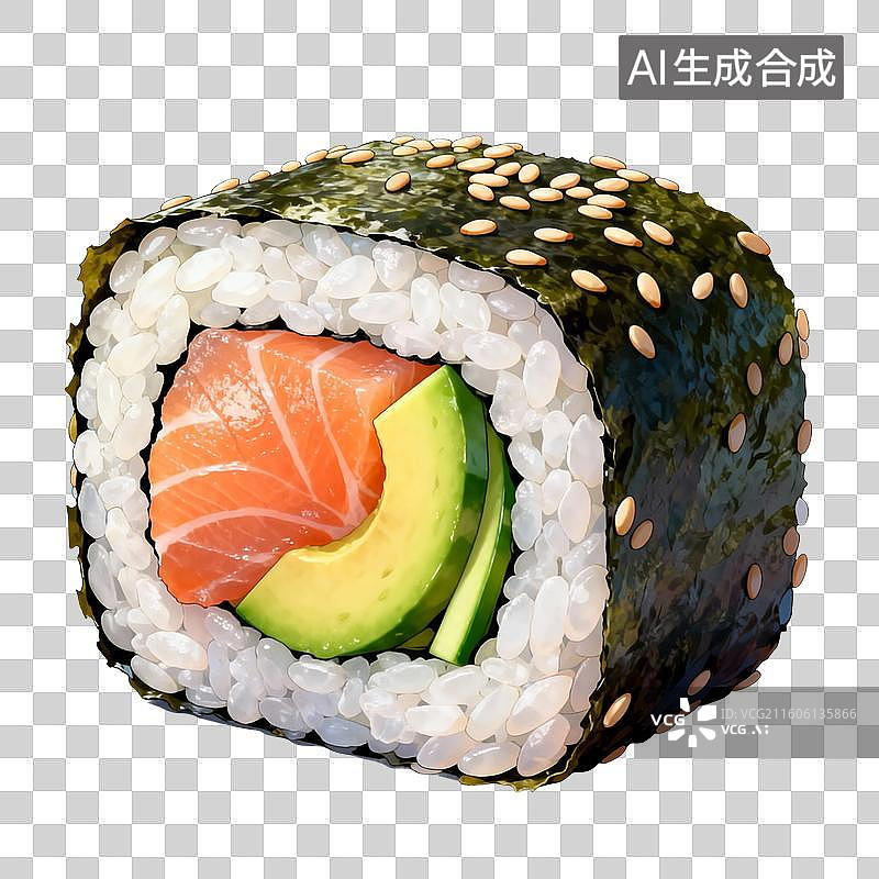 【AI数字艺术】手绘插画，三文鱼寿司，握寿司，日本菜，日本料理免抠元素图片素材