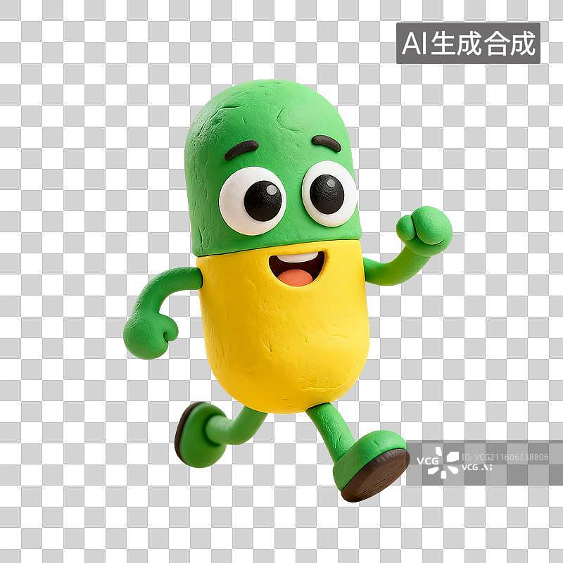 【AI数字艺术】3D渲染，粘土风格，可爱的卡通拟人胶囊，药丸，医院医疗医药安全，免抠元素图片素材