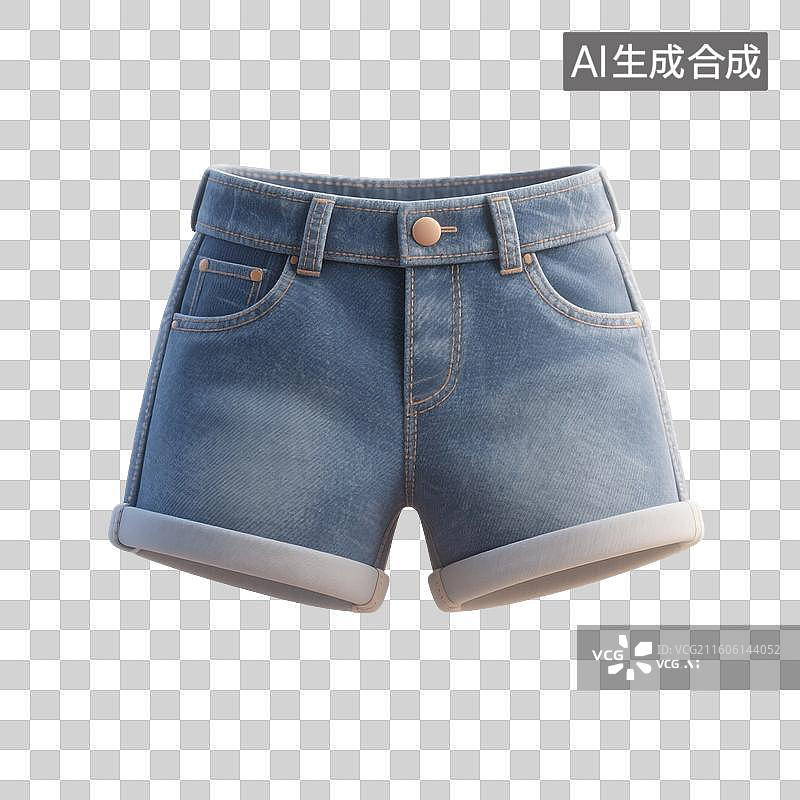 【AI数字艺术】3D渲染，牛仔裤，短裤，夏天，衣服，裤子，免抠元素图片素材