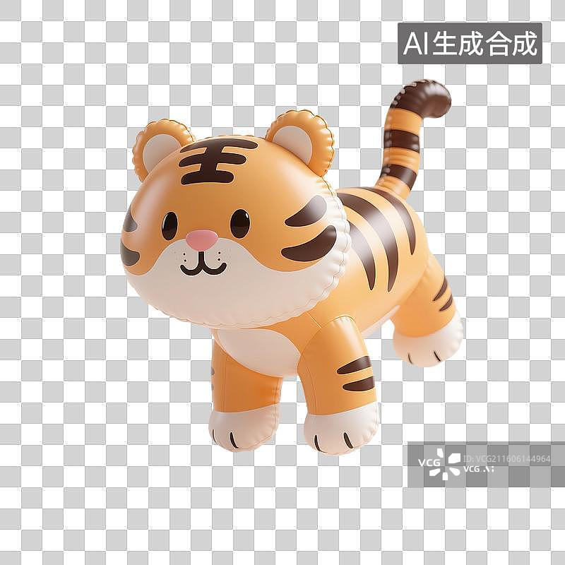 【AI数字艺术】3D渲染卡通动物，膨胀充气风格，充气老虎，老虎玩具，虎年，十二生肖，免抠元素图片素材