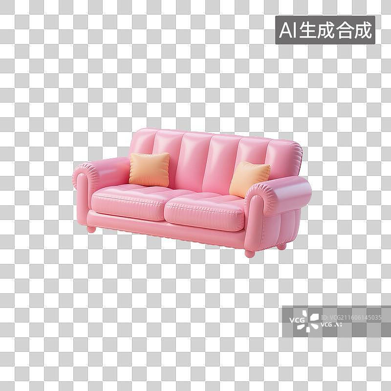 【AI数字艺术】3D渲染，膨胀充气风格，充气沙发，家具，免抠元素图片素材