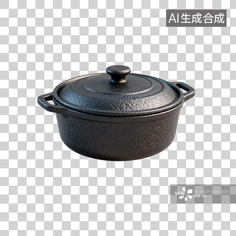 【AI数字艺术】3D渲染，铸铁锅，户外活动，露营，野餐，野炊，炊具，免抠元素图片素材
