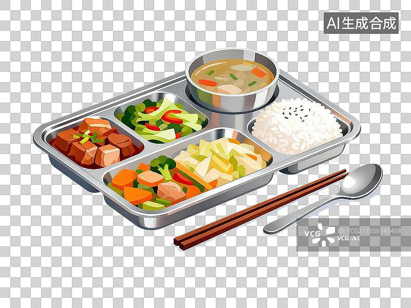 【AI数字艺术】3D渲染，一份简餐，便饭，便当，食堂，工作餐，扁平化风格，免抠元素图片素材