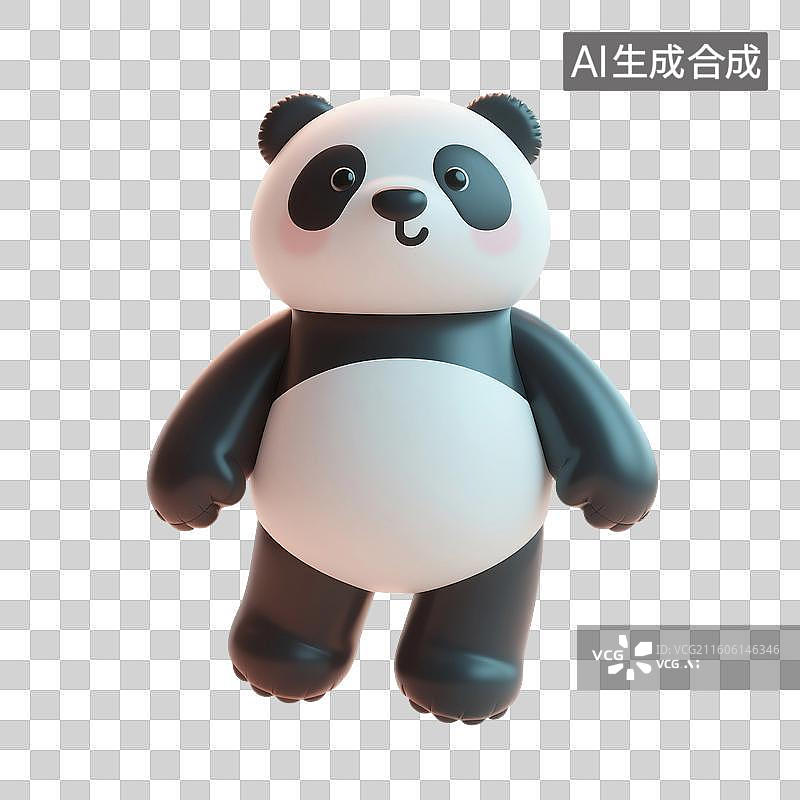 【AI数字艺术】3D渲染卡通动物，膨胀充气风格，充气熊猫，大熊猫，国宝，治愈系，免抠元素图片素材