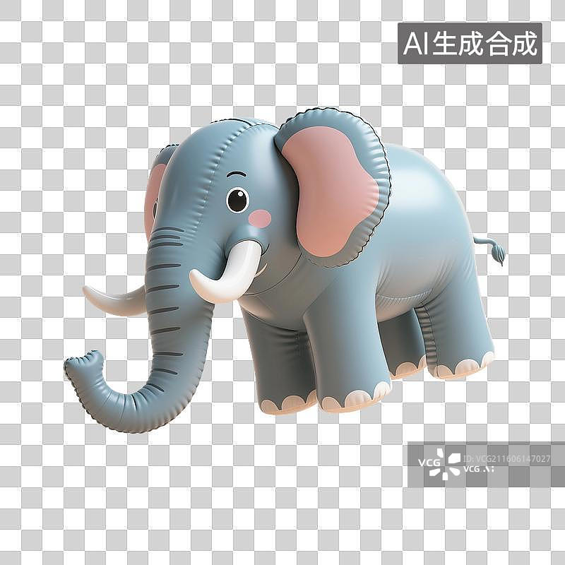 【AI数字艺术】3D渲染卡通动物，膨胀充气风格，充气大象，治愈系，免抠元素图片素材