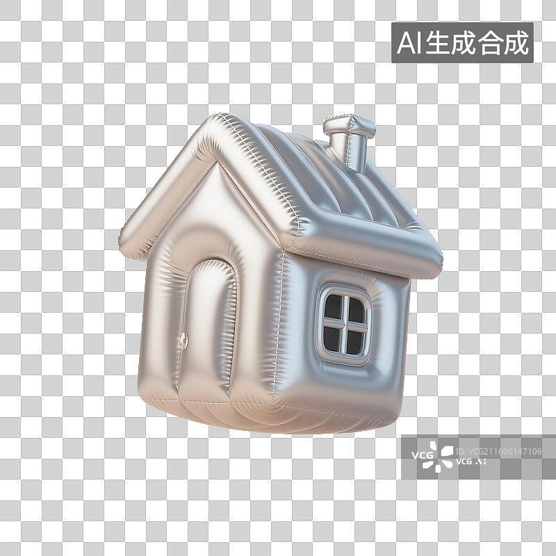 【AI数字艺术】3D渲染，充气膨胀风格，卡通小房屋，房子，住宅，不动产，房屋，住房，免抠元素图片素材