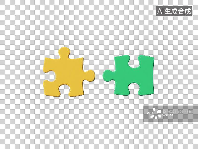 【AI数字艺术】3D渲染，黄色绿色卡通拼图，拼图游戏，免抠元素图片素材