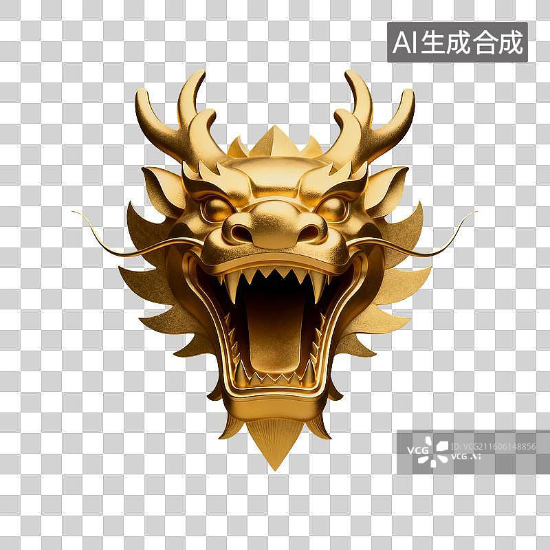 【AI数字艺术】3D渲染国潮风，金色龙头，中国龙，十二生肖，新年，春节，国庆节，元宵节，中国传统节日，免抠元素图片素材