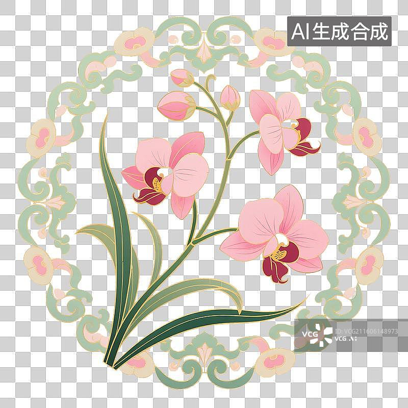 【AI数字艺术】中国风插画，传统图案花纹，兰花，兰草，春节，新年，元宵节，中秋节，国庆节，免抠元素图片素材