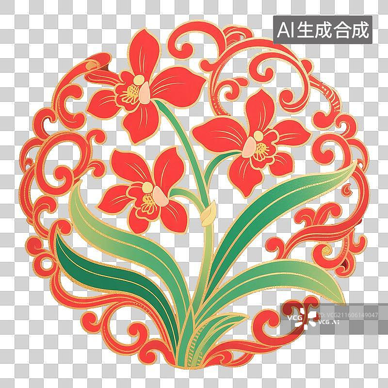 【AI数字艺术】中国风插画，传统图案花纹，兰花，兰草，春节，新年，元宵节，中秋节，国庆节，免抠元素图片素材