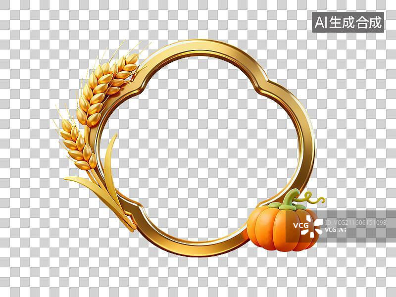 【AI数字艺术】3D渲染，麦穗，麦子，农业丰收，收获，秋天，传统节日，中国风边框，免抠元素图片素材