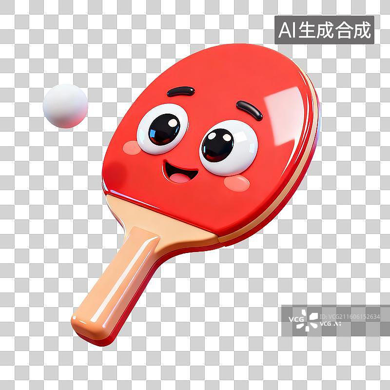 【AI数字艺术】3D渲染，卡通拟人风格，乒乓球拍和乒乓球，体育运动，体育器材，免抠元素图片素材