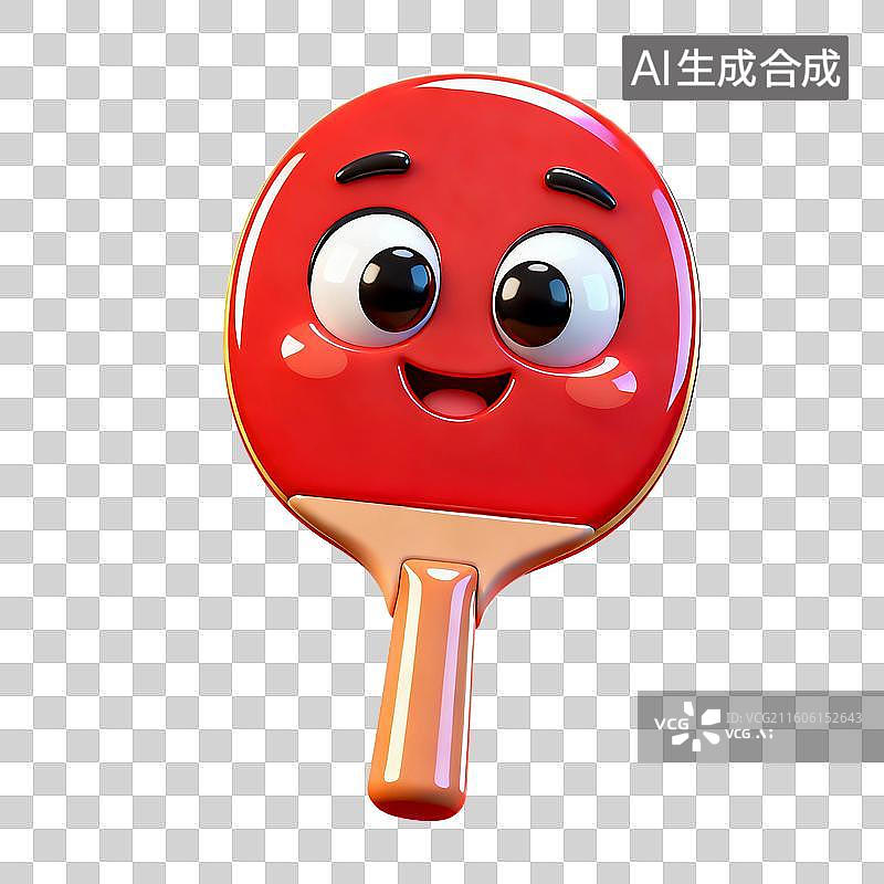 【AI数字艺术】3D渲染，卡通拟人风格，乒乓球拍和乒乓球，体育运动，体育器材，免抠元素图片素材
