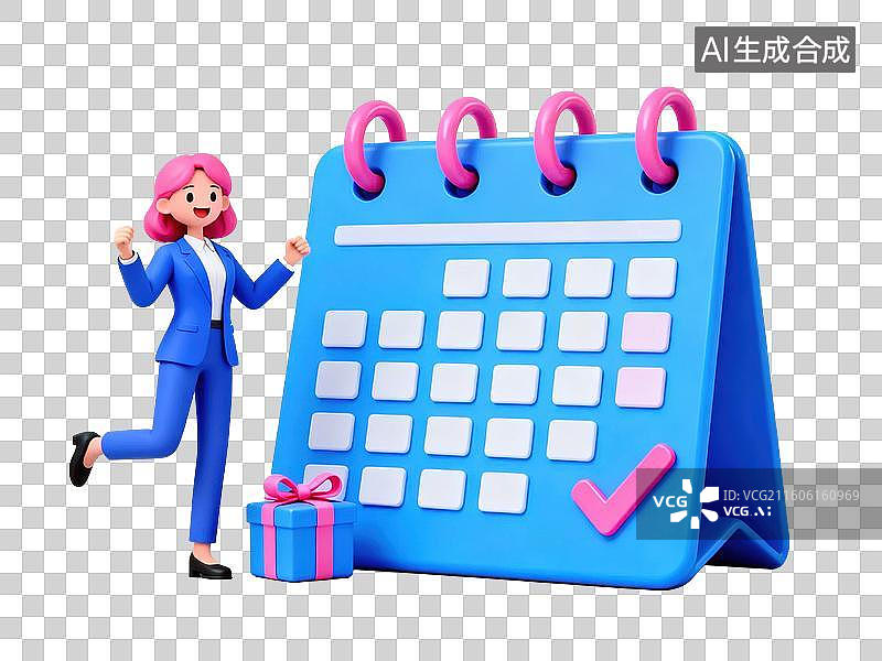 【AI数字艺术】卡通人物与日历和礼物图片素材